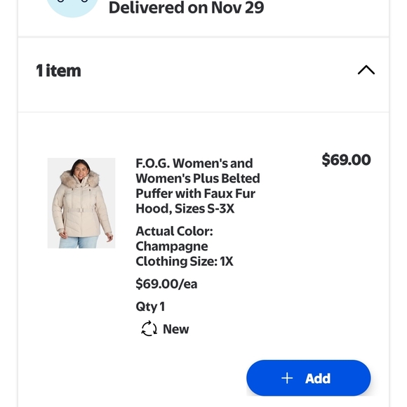 Women's Cream Puffer Jacket with Faux Fur Hood - Picture 3 of 3